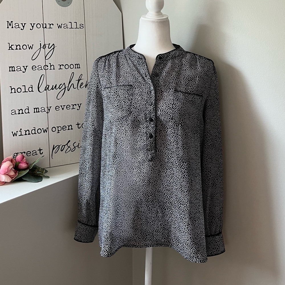 Darjoni Black & White Semi-Sheer Polka Dot Blouse